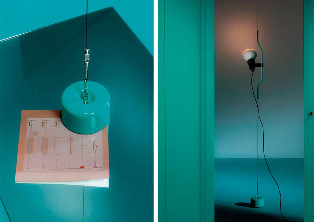 Angers Nantes Cholet Saumur Icones Flos Lampadaire suspension parentesi Castiglioni 50 ans Turquoise5