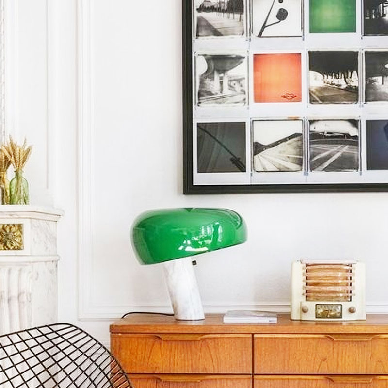 Angers Nantes Cholet Rennes Poitiers Mans bordeaux Paris Tours Laval Niort Icones Flos Snoopy Vert Marbre Blanc Achille Castiglioni lampe de table 6